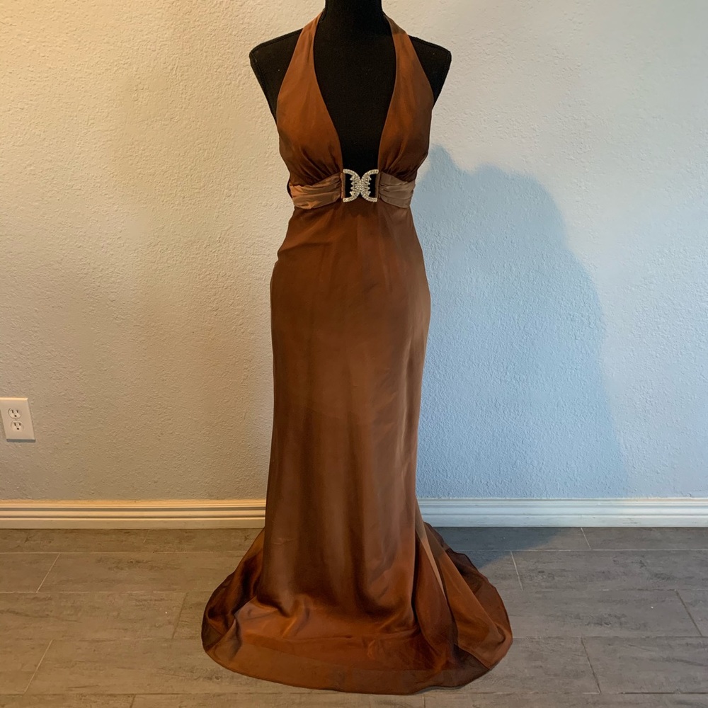 CACHE Brown High Neck Sleeveless Gown